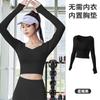 Top Deportivo Cruzado de Manga Larga para Yoga Transfronterizo, Estilo Corto Ajustado con Ombligo al Descubierto, Almohadilla en el Pecho, Camiseta Cruzada, Ropa para Correr y Fitness