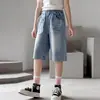 Calça Jeans de Verão para Meninas 2026 Nova Casual Estilo Coreano Calça de Comprimento Médio com Presilhas de Laço para Meninas Mais Velhas, Transfronteiriça