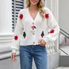 Suéter de Natal com acessórios 3D feitos à mão em crochê, suéter feminino transfronteiriço, casaco curto outono/inverno europeu e americano, cardigã de tricô solto