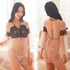 Fábrica transfronteriza al por mayor Ropa interior sexy para mujer gasa ligera encaje transparente sexy talla grande manga larga camisón sexy 9157