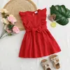 Vestido Vermelho de Verão Novo Estilo para Meninas Vestido Evasê com Mangas Curtas Leves e Laço Vestido de Princesa Preço de Atacado