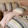 Juego de cuatro piezas de ropa de cama de gasa de doble capa 100% algodón Clase A, sábana de algodón puro, funda de edredón, juego de tres piezas para dormitorio universitario 3