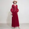 Traje plisado vintage estilo francés para mujer en otoño, con cuello en V, entallado a la cintura, cárdigan plisado con mangas abullonadas y una falda larga plisada de cintura alta