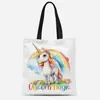 Bolsa de Lienzo con Estampado de Unicornio en Acuarela Transfronteriza Bolsa Tote Amazon Bolsa para el Trabajo Venta Directa de Fábrica
