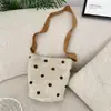 512291 Bolso de Compras de Lana con Lunares de Otoño e Invierno de un Solo Hombro, Bolso Cubo Organizador, Bolsa de Almacenamiento, Gran Capacidad, Bolso Cruzado