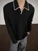 Camiseta de Manga Larga con Patrón de Espiga Cosido a Mano para Hombre Otoño Corte Limpio Cuello Polo Camisa Polo Hombro Derecho Estilo Old Money