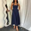 Di Yun 2026 Primavera/Verano Estilo Casual de Vacaciones Europeo y Americano Amazon Color Sólido Cintura Alta Sin Mangas Cuello Halter Vestido Largo para Mujer