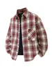 Camisa de Xadrez Pesado de Manga Longa Estilo Hong Kong para Homens, Marca Tendência Primavera Camisa Retrô, Confortável e Solta, Personalidade Retrô de Exportação