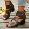 Sandalias de tacón grueso para mujer, nuevas de otoño 2026, transfronterizas europeas y americanas, zapatos de tacón alto de punta abierta, talla grande, con cremallera trasera, sandalias romanas