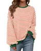 Site Independente da Amazon Transfronteiriço Outono Novo Estilo Europeu e Americano Listrado Color-Blocking Solto Gola Redonda Manga Longa Moletom para Mulheres Casual