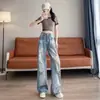 Jeans de pierna ancha de cintura alta rasgados estilo americano para mujer, nueva colección primavera/verano 2026, adelgazantes, corte holgado, retro, pantalones rectos de largo completo