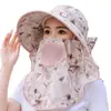 Sombrero de Protección Solar para Recoger Té para Mujeres, Máscara Parasol de Verano, Ala Grande Integrada, Sombrero de Pescador Transpirable, Sombrero de Protección Solar para Exteriores con Protección para el Cuello