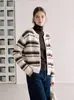 Cárdigan de punto de manga larga a rayas, nuevo estilo otoño/invierno para mujer, corte holgado, adelgazante, suéter de cuello redondo, prenda exterior