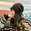 Gorro de pelo negro para mujer, gorro de punto rojo de red pequeña, gorro frío de otoño e invierno para hombres y mujeres con circunferencia de cabeza grande, gorro de lana gris