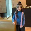 Suéter Básico Versátil de Color Sólido Multicolor|Suéter Básico de Punto para Niñas, Corte Ajustado, Cuello Alto Medio, Otoño e Invierno