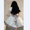 Doce Menina Quente Vestido Branco Feminino Verão Estilo Pura Luxúria Vestido Princesa Fugitiva Francesa Manga Bufante na Cintura Saia Bufante