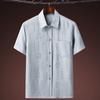 Camisa de manga corta con solapa de talla grande para hombres de mediana edad y ancianos, top casual para papá, camisa de estilo chino de verano para abuelo, delgada