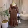 Ropa Femenina Transfronteriza Europea y Americana 2026 Otoño Nuevo Estilo Temperamento Elegante Mangas de Linterna Atado Ajustado Plisado Vestido Largo