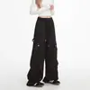 Pantalones Cargo de Bolsillo con Pliegues Estilo Americano para Mujer, Temporada de Primavera y Otoño, Cintura Alta Pierna Ancha Estilo Hip-Hop Streetwear Pantalones de Nicho
