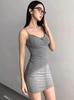 Vestido ajustado con tirantes y ribete de encaje para mujer, Otoño e Invierno, Ceñido, Sexy, Deseo Puro, Madrastra, Chica Atrevida, Moldeador de Cintura, Vestido Gris Adelgazante