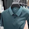 Nueva Camiseta de Manga Corta de Seda Helada para Hombre de Verano, Casual de Negocios, Elástica, Anti-Arrugas, Transpirable, Delgada, Polo Superior para Hombre