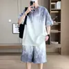 Camisetas de Manga Curta de Verão para Adolescentes, Tops Estilosos com Gradiente Soltos de Marca da Moda para Meninos do Ensino Fundamental, Conjuntos de Meia Manga para Meninos