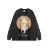 Camiseta de manga corta lavada y desgastada con estampado de anime de marca de moda hip hop de calle alta de estilo americano, estilo vintage holgado y relajado.