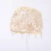 Gorro de Punto con Colgante de Perla Estilo Étnico Retro para Mujer, Elegante Gorro Pulóver de Flor Hueca, Gorro de Ganchillo para la Cabeza