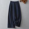 Foto Real de Pantalones Casuales de Algodón Lavado Azul Marino Nuevo de Otoño en Stock Estilo Coreano Chic Versátil Sueltos de Cintura Alta Pierna Ancha