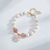 Pulsera de Perlas de Agua Dulce Alienígena para Mujer Estilo Ins Simple Elegante Colgante de Flor de Hielo Pulsera de Cristal de Fresa Pulsera para Novia Hermanas