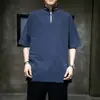 Top de diseño elegante con manga, transpirable y ligero, camiseta talla grande para hombres corpulentos, de verano, bordado, estilo chino, corte holgado