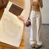 Pantalones Blancos de Arroz Glutinoso Suave Jeans Nuevos Primavera 2025 para Mujer Ajuste Holgado Adelgazante Cintura Alta Rectos Estrechos Pierna Ancha