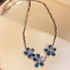 ¡Brillo azul radiante! Pulsera con cierre de flor de circonita, resistente, estilo lujoso, lujo ligero, sensación de alta gama, joyería para mujer al por mayor
