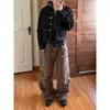 Jaqueta jeans estilo streetwear americana com fivela de avião e gola de lapela para homens, jaqueta de trabalho curta e larga vintage para primavera e outono