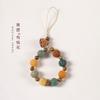 Grânulos de Lótus Bodhi Duobao Weathered Flores Ricas [Lótus Bom Caqui] Ágata Yanyuan Pulseira Feminina de Caqui Pêssego