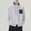 Camisa de manga comprida com listras verticais para homens, estilo casual Hong Kong estiloso, moda jovem de rua, estilo casual coreano e japonês