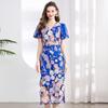 Vestido Elegante de Verão com Aplique Tridimensional Bordado Pesado, Mangas Bufantes, Decote V e Fenda