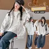 Conjunto de Otoño para Niñas Estilo Coreano Chaqueta con Capucha Estampado Completo Lazo 2026 Nueva Moda Cardigan Casual con Cremallera para Niños Mayores