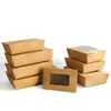 Caja de almuerzo desechable de papel kraft engrosado con tapa abatible, caja de embalaje para llevar, sushi, ensalada, pollo frito, caja de almuerzo de papel kraft con ventana