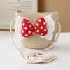 Bolsa de ombro chapéu de palha infantil Faman com bolinhas doces e laço, chapéu de proteção solar, bolsa de verão para meninas para férias