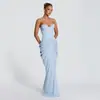 Moda femenina europea y americana transfronteriza 2026 sexy cuello halter profundo en V espalda descubierta amarre en la cintura ajustado con abertura alta vestido de noche