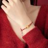Flor de Cerezo Plata de Ley 925 Calcedonia Cuerda de Mano para Mujer Moda Nacional Lujo Ligero Flor Nudo Doble Pulsera Estilo Ins Pulsera de Flor de Durazno