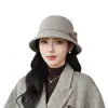 Sombrero tipo cubo de lana de alta calidad para mujer en otoño e invierno, con un elegante diseño de lazo, perfecto para madres y que ofrece un aspecto favorecedor, estiliza el rostro y es cálido