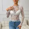 Renda Europeia e Americana Lingerie Sexy para Mulheres, Bordado Floral, Top de Manga Longa em Renda Transparente, Suprimento Transfronteiriço Amazon Temu