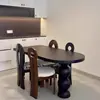 Mesa de Jantar e Cadeiras Simples Francesas de Madeira Maciça Preta Estilo Nórdico Meio do Século Mesa de Jantar Semi-Oval tipo Ilha Contra a Parede Mesa Longa Criativa