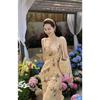 Elegante Retrô Elegante Vestido Longo Puro Desejo Sexy Slim Linha A Vestido de Alça Estilo Gentil de Férias Feminino Primavera e Verão