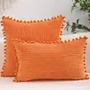 Funda de almohada estilo bohemio pana rayada color liso con pompones funda de cojín primavera/verano para sala de estar y dormitorio decoración del hogar