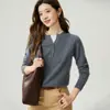 Suéter Falso Duas Peças Meio Aberto 100% Caxemira Moda Feminina Cor Blocada Solto Manga Longa Outono Inverno Versátil Pulôver Tricô