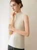 Colete de malha 100% cashmere puro com gola semi-alta para mulheres, novo top base de malha sem mangas slim fit misturado primavera 2026