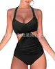 Maiô 2023 Estilo Europeu e Americano Comércio Transfronteiriço Novo Estilo Cruzado Patchwork Multicor Roupa de Banho Amazon Costas Nuas Justo ao Corpo